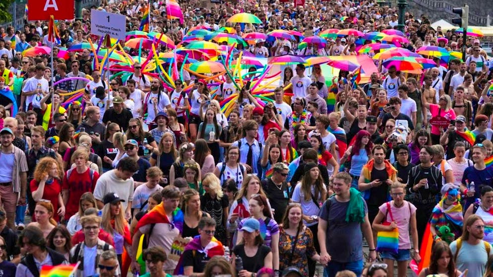 People march through Prague during the Pride Parade. Photo: Petr David Josek/AP/dpa
