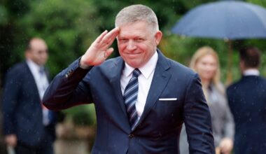 Slovakia's Prime Minister Robert Fico arriving for the European Political Community (EPC) summit in Tirana on May 16, 2025