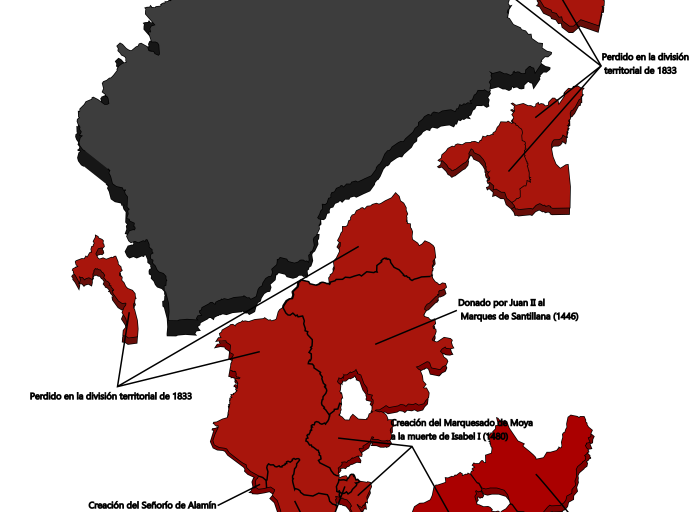 Infografía de todas las perdidas territoriales que sufrieron las Comunidades de Villa y Tierra que actualmente conforman la provincia de Segovia (hecho por mi)