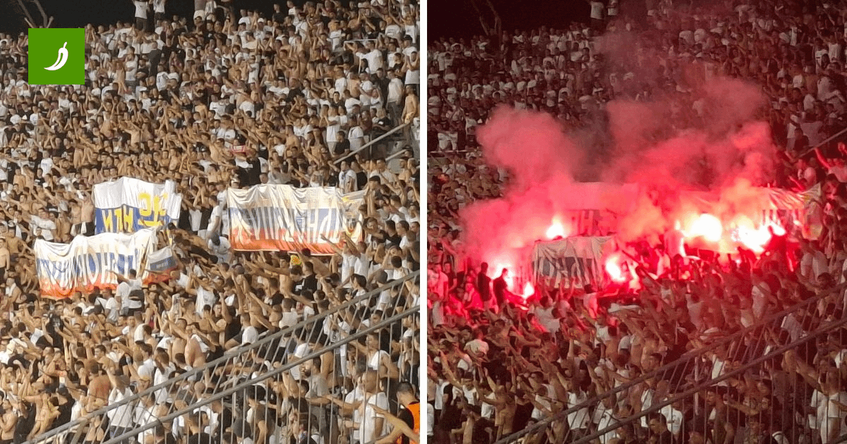 Torcida zapalila transparent sa srpskim obilježjima i vikala "Za dom spremni"