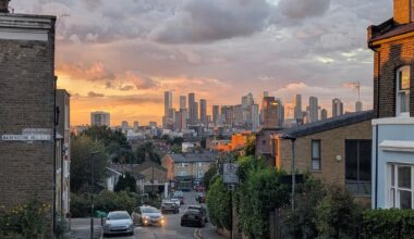 Sunset in Greenwich yesterday, overlooking Canary Wharf