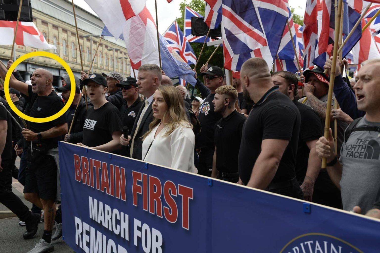 "Remigration" terror March led by convicted people smuggler Lee Twamley. Projection as always.