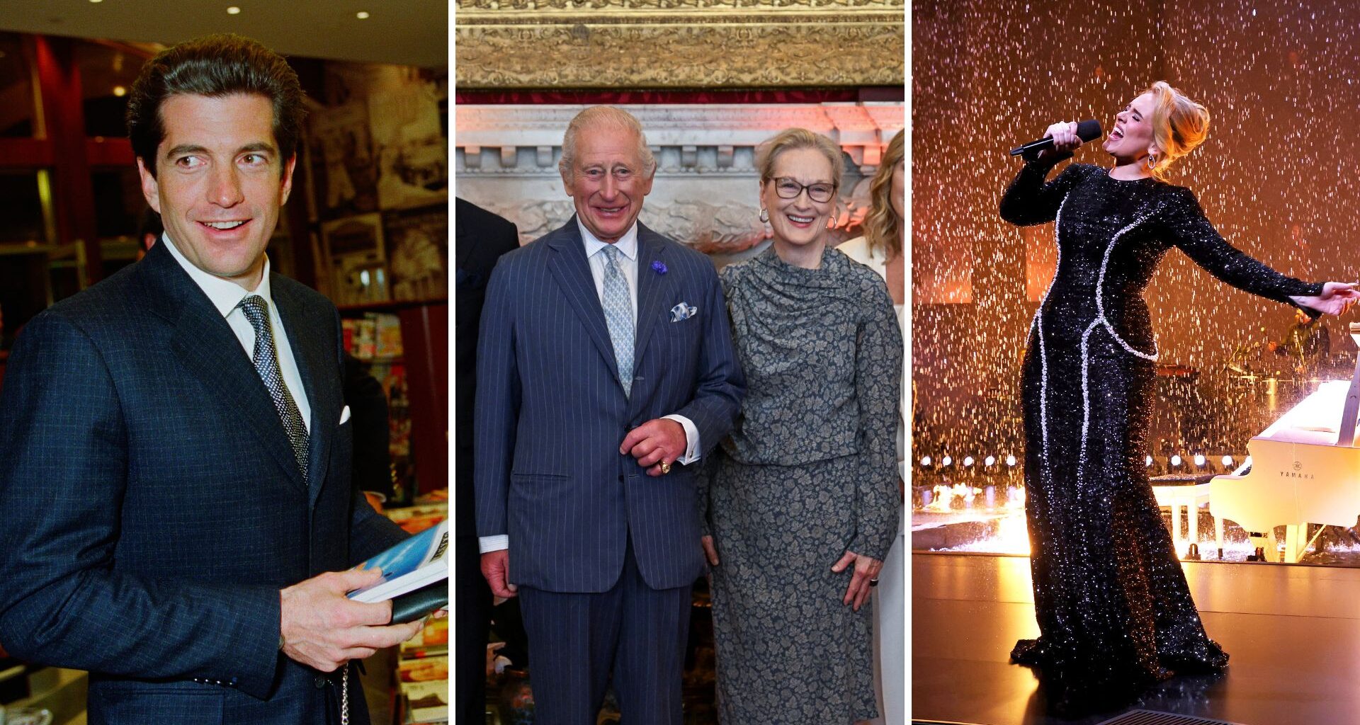 L-R: JFK Jr, King Charles and Meryl Streep, Adele