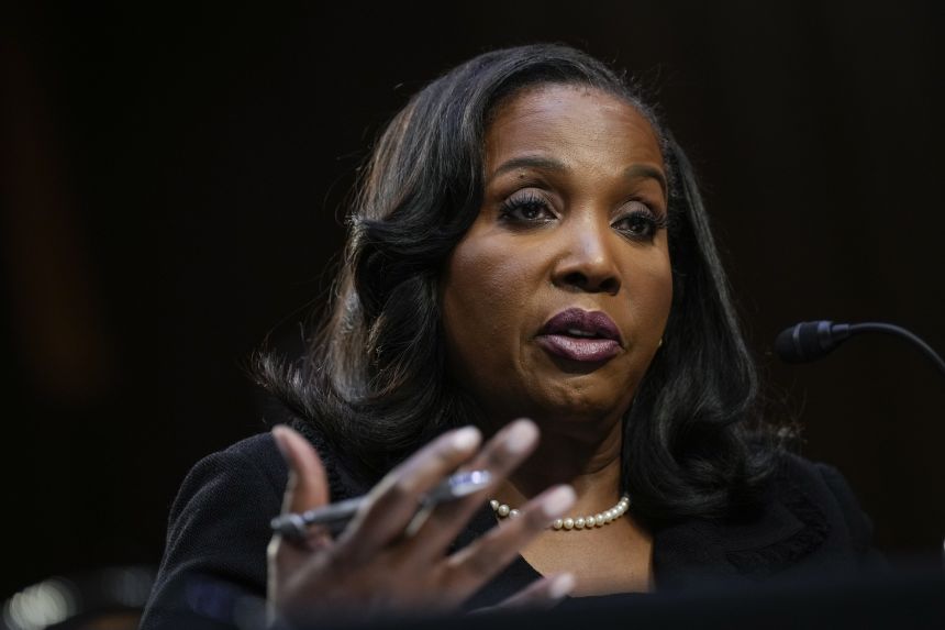 Lisa Cook testifies during a Senate Banking nominations hearing on June 21, 2023, in Washington, DC.