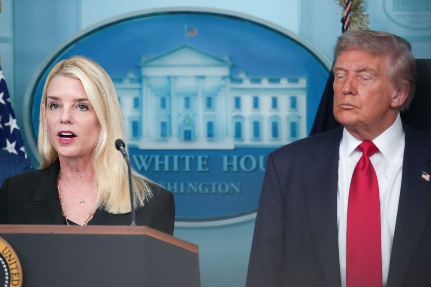 Attorney General Pam Bondi and President Donald Trump on August 11.