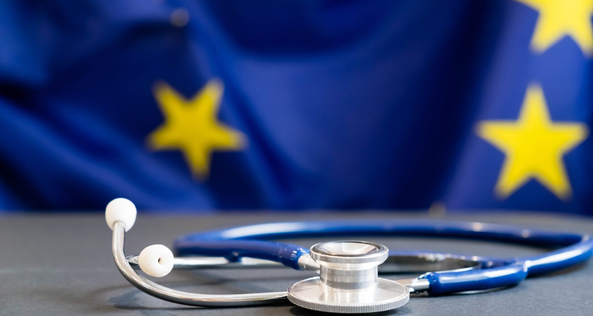 stethoscope with European Union flag. Concept of the health of Europe. Stethoscope over European Flag