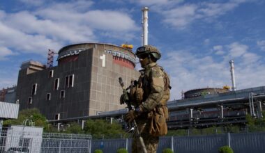 A Russian serviceman patrols the territory of the Zaporizhzhia Nuclear Power Station in Energodar on May 1, 2022. (AFP Photo)