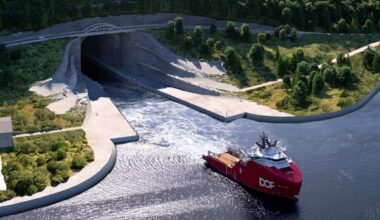 Ce projet titanesque fait honneur à la tradition de “maîtres bâtisseurs” de l’Europe avec un tunnel de 1,8 kilomètres pour bateaux à travers la montagne