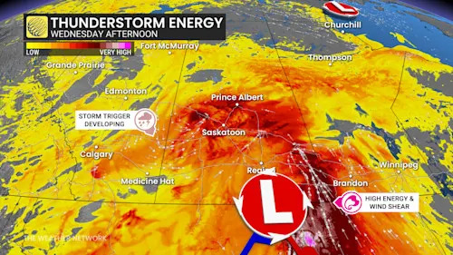 Prairies thunderstorm energy Wednesday afternoon