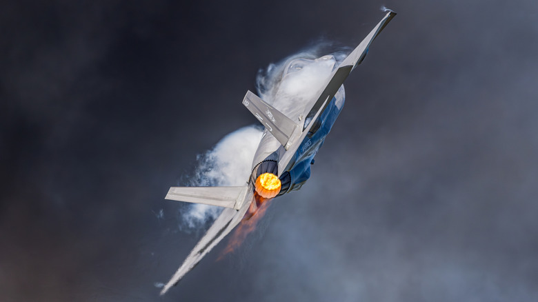 An F-35 performs at the 2024 NAS Oceana Airshow