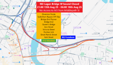 M3 Lagan Bridge Westbound Closure this weekend (towards M2/Westlink)