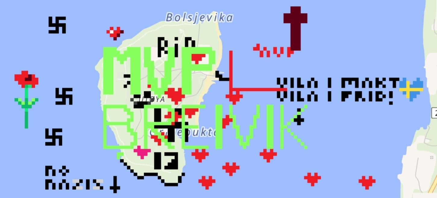 Wplace.live is a website that lets you place one pixel of paint every 30s on a world map. This is the current state of Utøya.