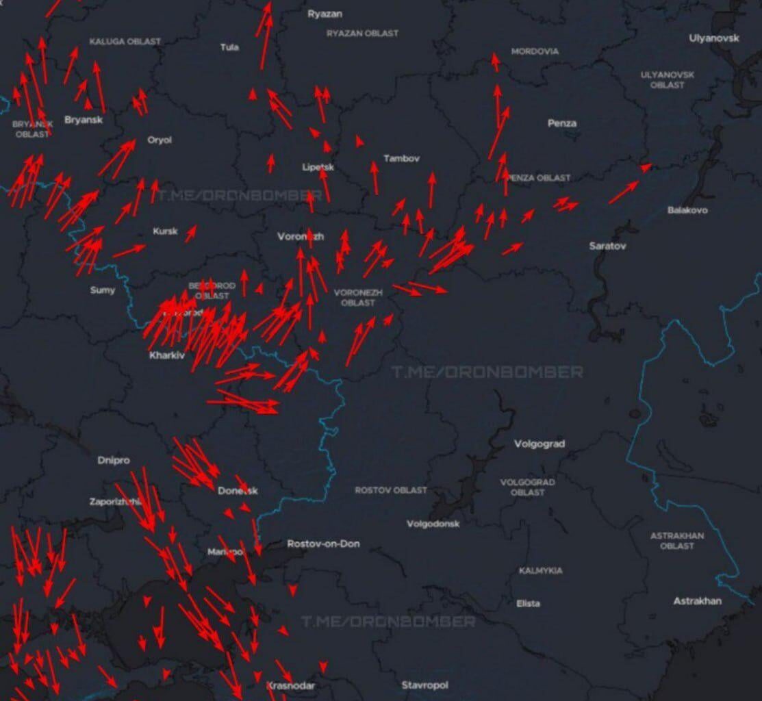 Massive drone attack from Ukraine towards russia