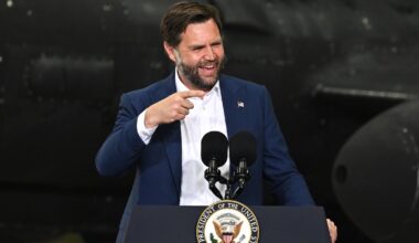 United States Vice President JD Vance reacting to the new mural of him in the Fishtown section of Philadelphia.