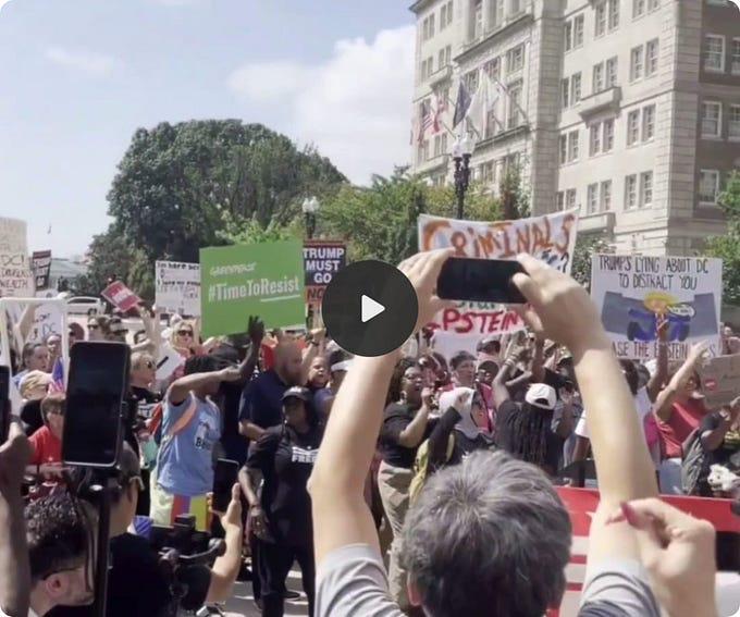 BREAKING: In a powerful moment, a massive crowd has gathered in Washington, DC protesting Donald Trump's fascist plan to take over the city.