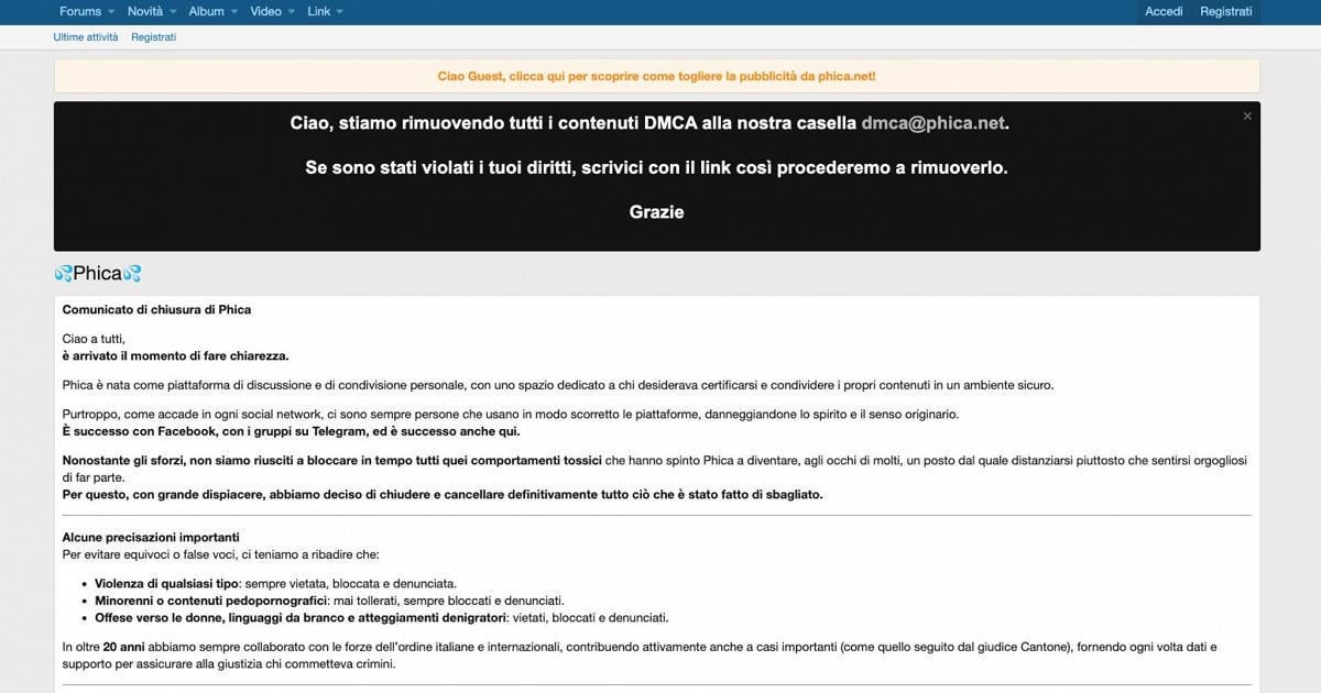 Chiude il portale Phica.net dopo le denunce, i gestori: "Usato in modo scorretto"