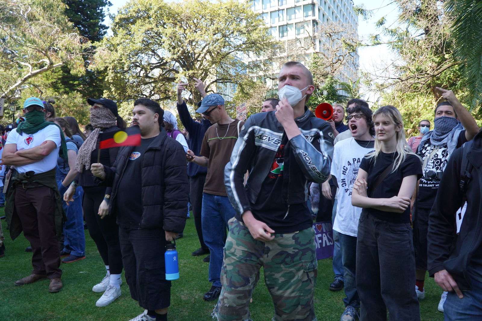 Protesters in a Perth park