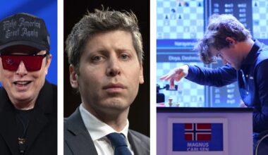 xAI's Elon Musk (left), Open AI's Sam Altman and five-time world champion Magnus Carlsen. (PHOTOS: AP, Partha Paul/Express Photo)