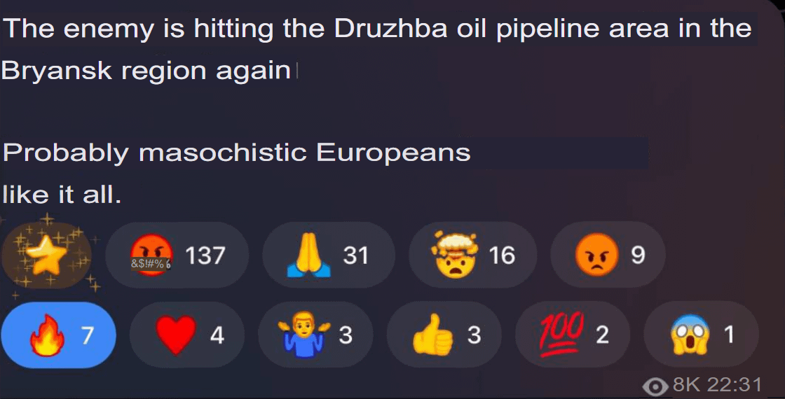 Russian z-bloggers are reporting that Druzhba oil pipeline is under attack again
