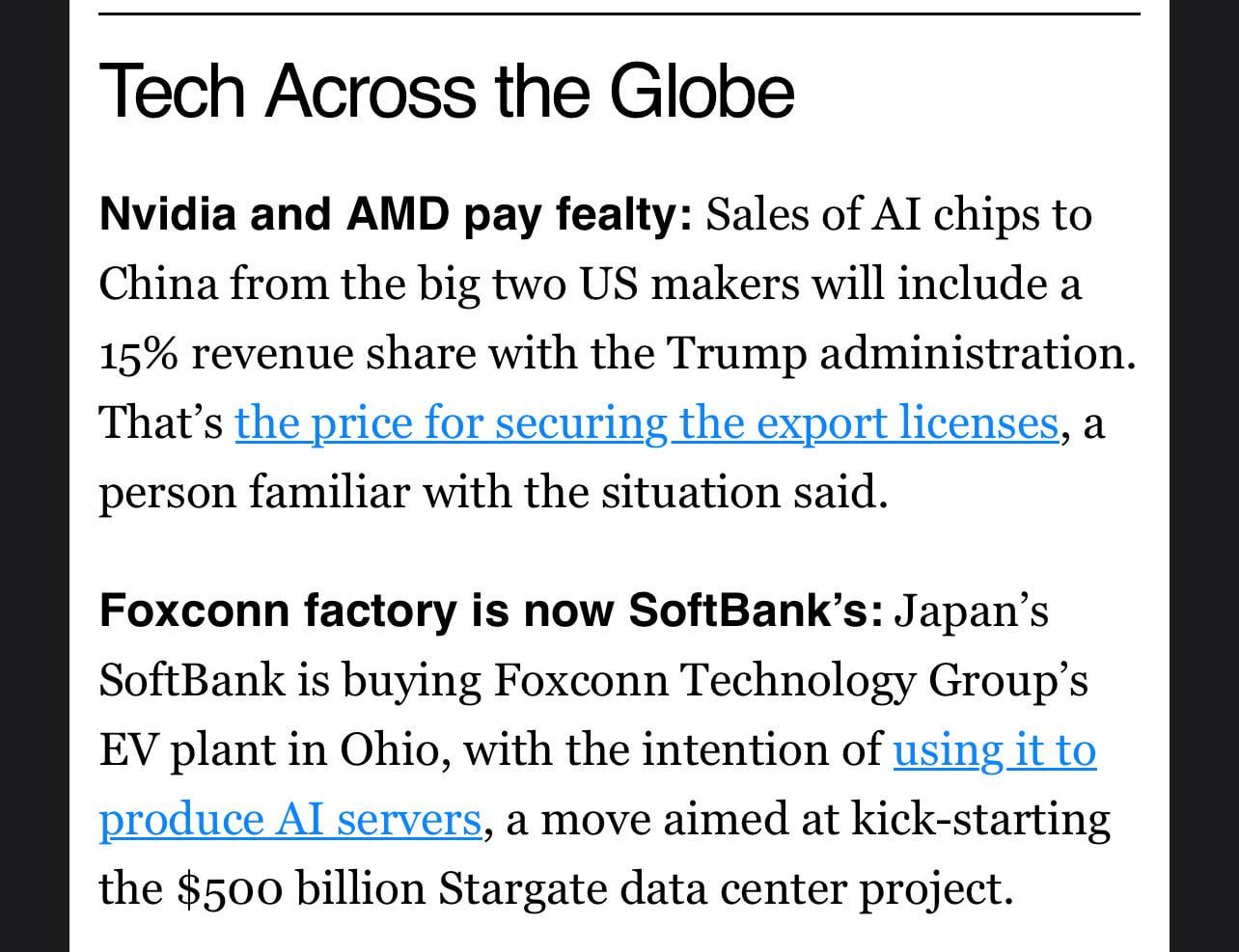 Trump loves tariffs so much that he has introduced “export tariffs” now. Nvidia and AMD must pay 15% tariffs on AI chips sold to China.