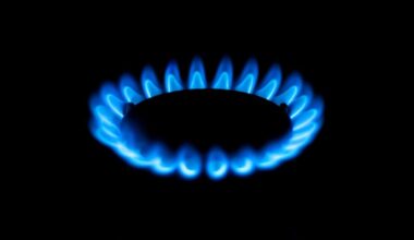 Natural Gas - bright blue burner flames on black background