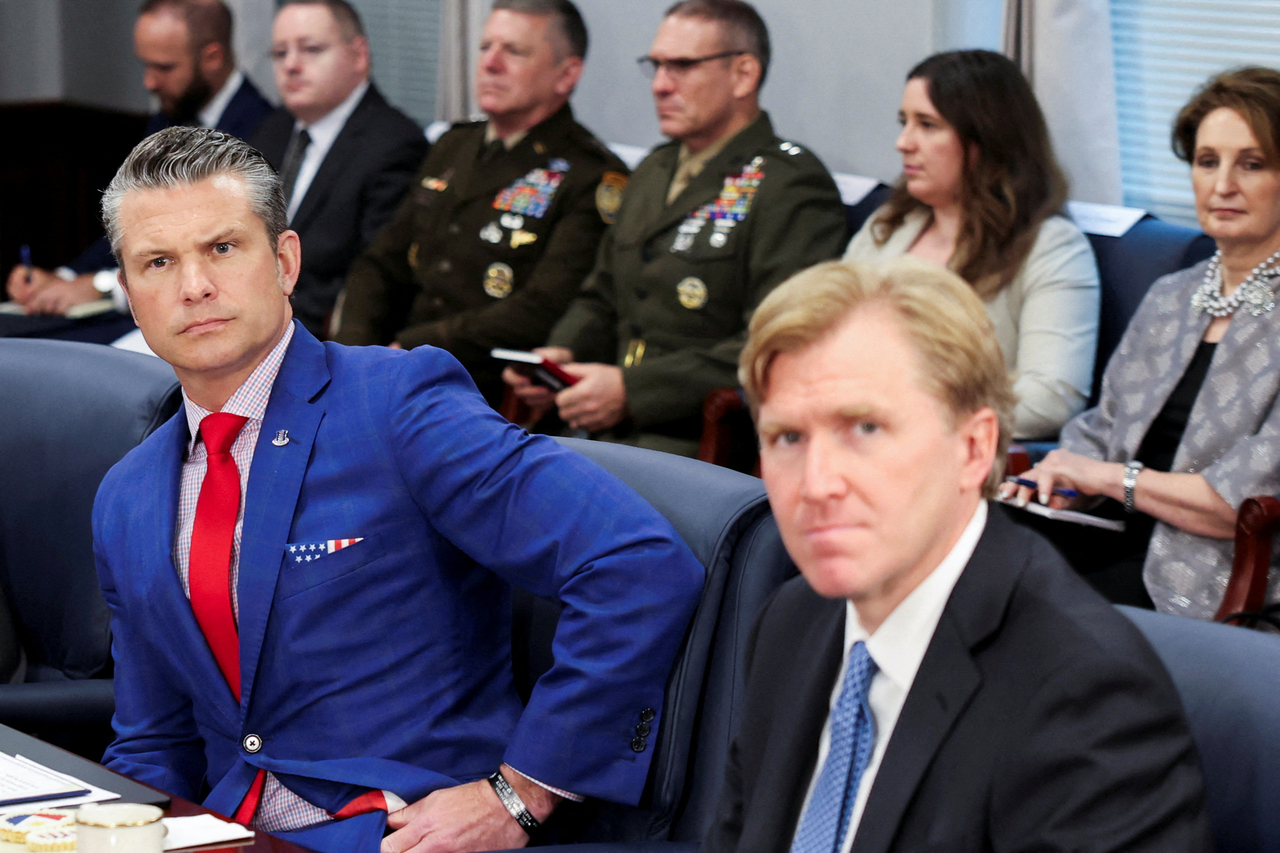 U.S. Defense Secretary Pete Hegseth (left), seated with Undersecretary Elbridge Colby, meets with Philippine President Ferdinand Marcos Jr. at the Pentagon, in Washington, D.C. on July 21. (Reuters)