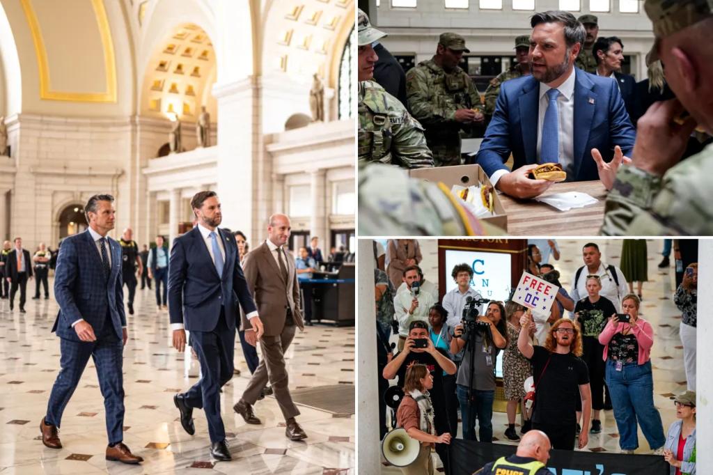 JD Vance, Stephen Miller mock 'old, white' protesters during DC National Guard visit after vulgar couch taunts
