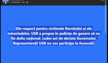 USR a propus în ședința de guvern să nu fie doliu național.Reprezentanții USR nu vor participa la funeralii.
