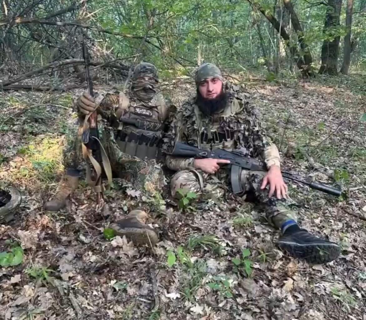 A Chechen member of a Sabotage Unit within the Ukrainian Army, equipped with a captured Russian AK-74M assault rifle with a Holosun HS510C optical sight and a suppressor.