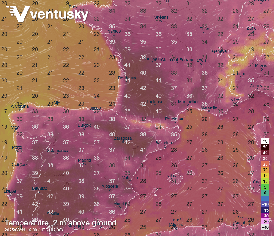 Southwest Europe right now – temperatures above 40 °C, the new standard for summer