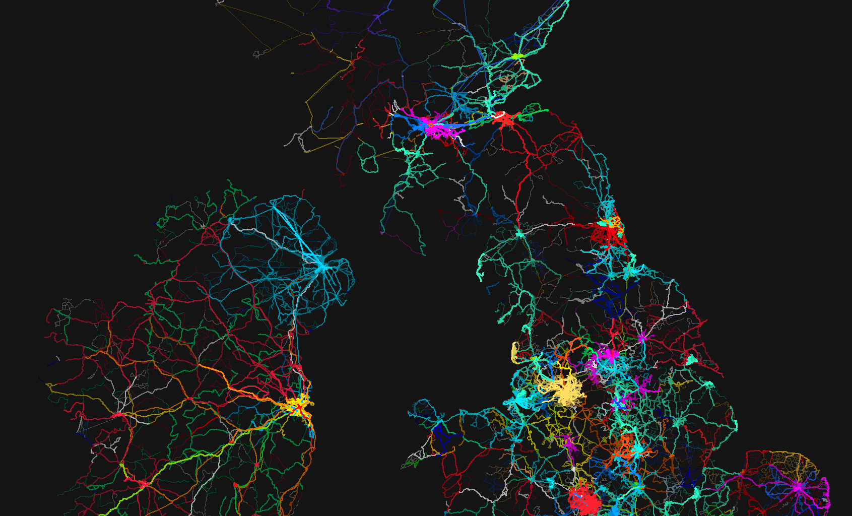 A full bus map of the UK including London