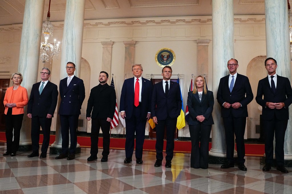 President Trump with President Zelenskyy and European leaders at the White House.