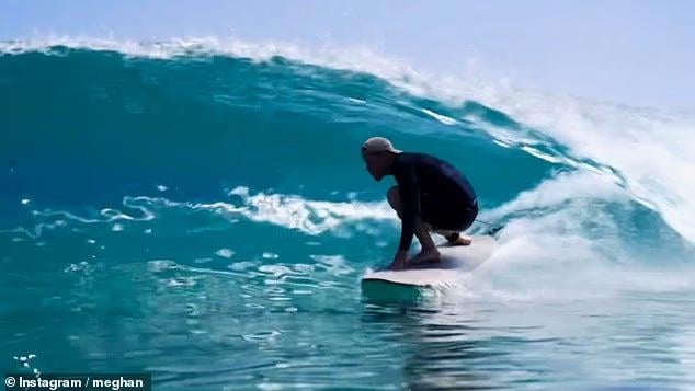 Meghan posted a video of Harry surfing