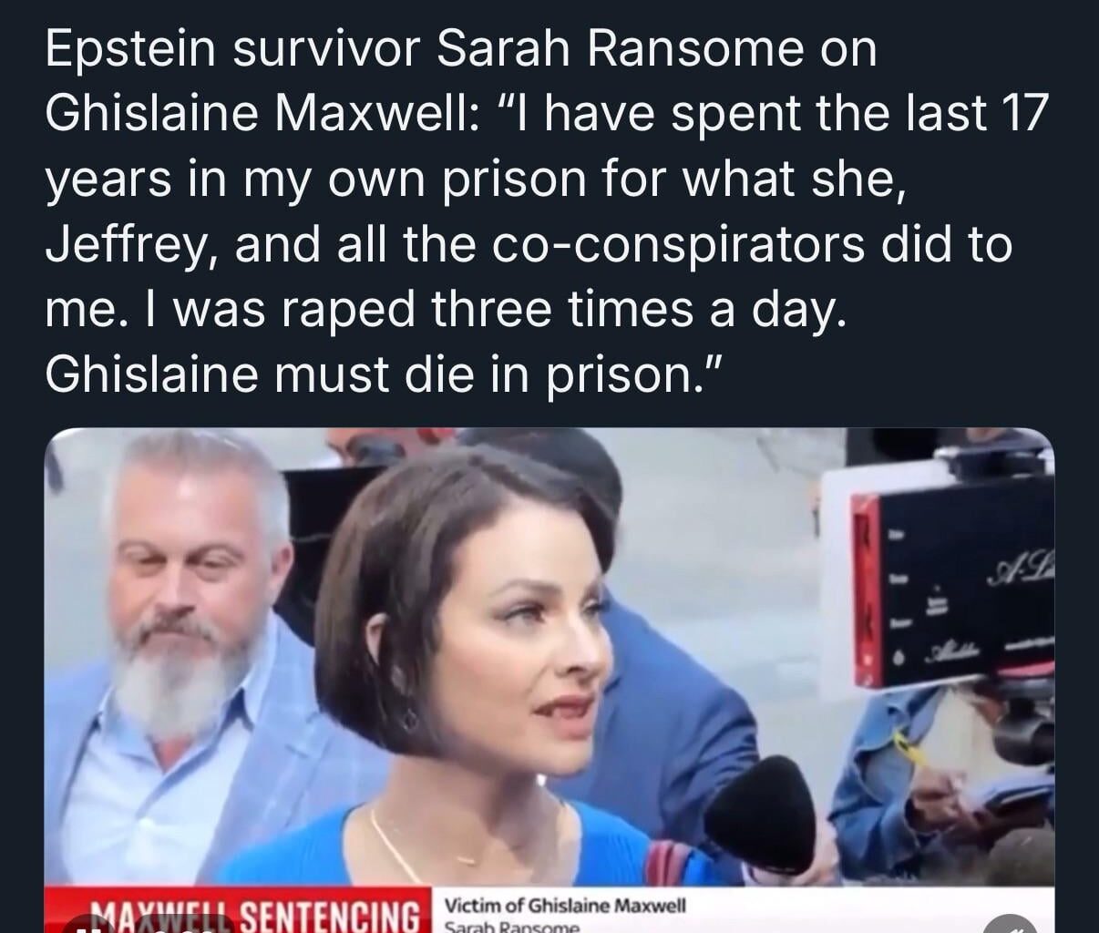 Sarah Ransome, Epstein victim, raped 3 times a day! I support the victims!