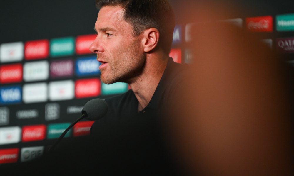 PHILADELPHIA, PENNSYLVANIA - JUNE 25: Head coach Xabi Alonso of Real Madrid CF faces the media during a press Conference ahead of their FIFA Club World Cup 2025 match against FC Salzburg at Lincoln Financial Field on June 25, 2025 in Philadelphia, Pennsylvania. (Photo by David Ramos/Getty Images)