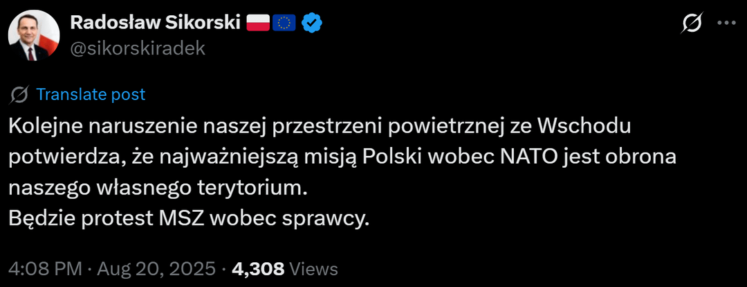 Government reaction to military drone crashing on Polish territory