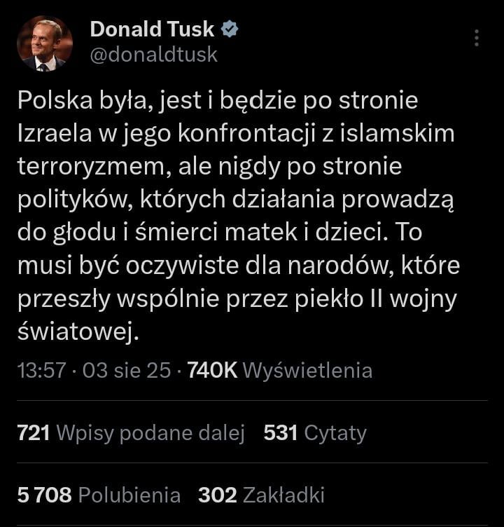 Wypowiedź premiera Donalda Tuska nt. wojny w Gazie