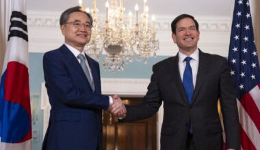 Republic of Korea Foreign Minister Cho Hyun (L) meets with U.S. Secretary of State Marco Rubio (R) at the U.S. Department of State on July 31, 2025 in Washington, DC.