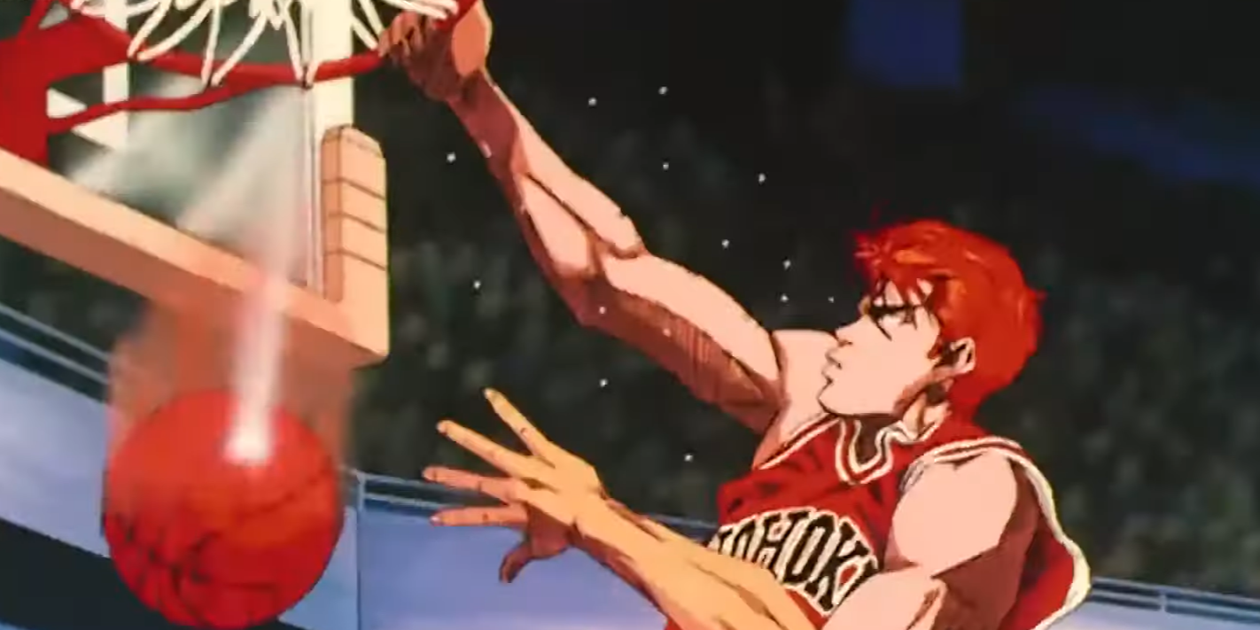 Sakuragi dunks on Maki in Slam Dunk