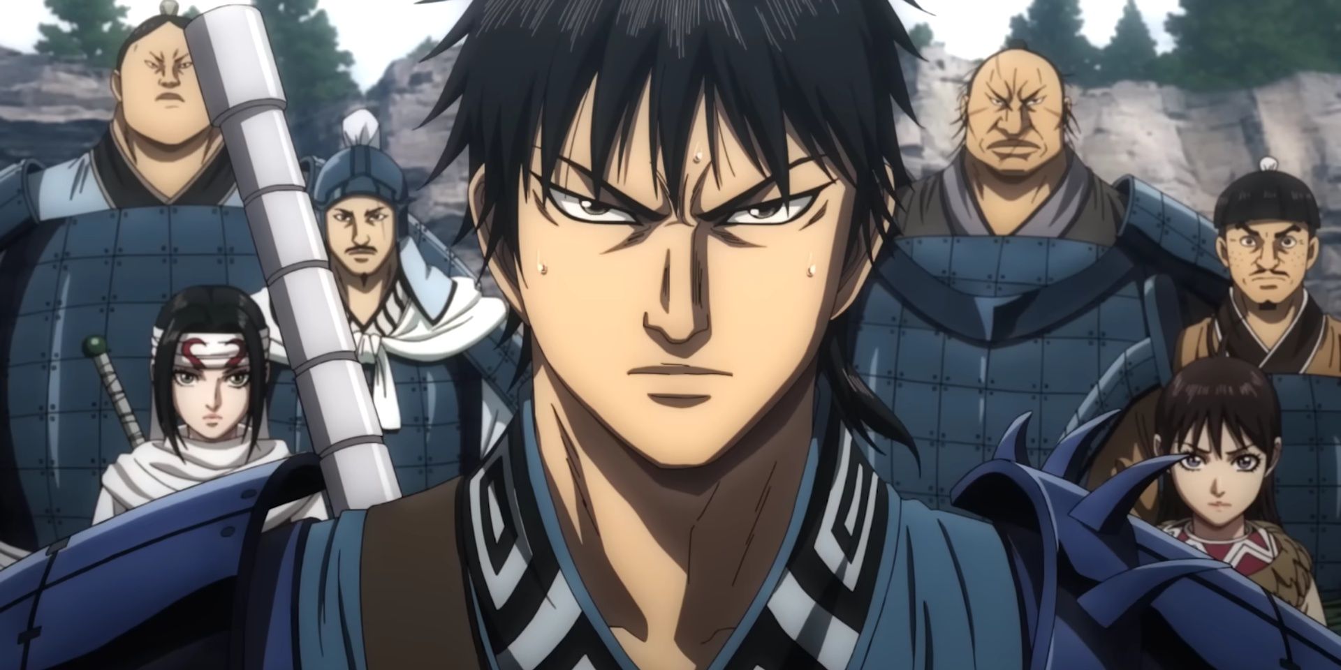 Shin looks angry and nervous in Season 5 of the Kingdom anime series.