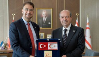 Afzal Khan (L) meets Ersin Tatar, the president of Northern Cyprus. Pic: Northern Cyprus Presidency