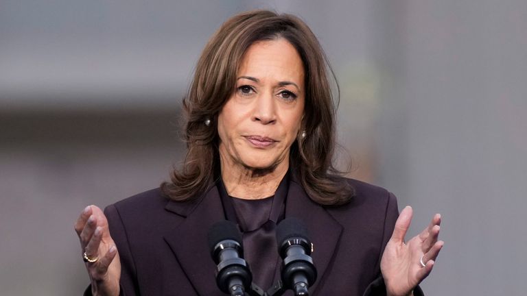Kamala Harris is due to start a book tour for her memoir. Pic: Ben Curtis/AP