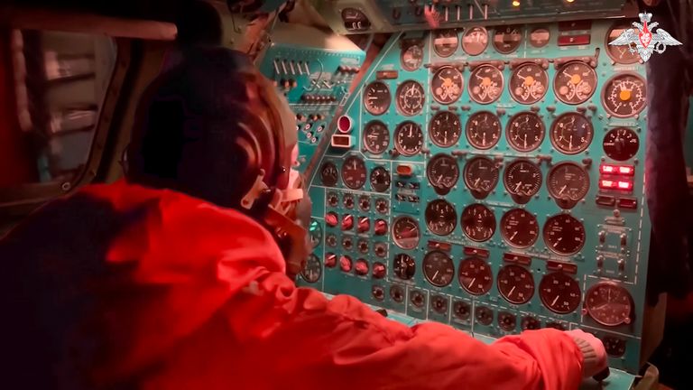 A Russian airman on a nuclear-capable strategic bomber 