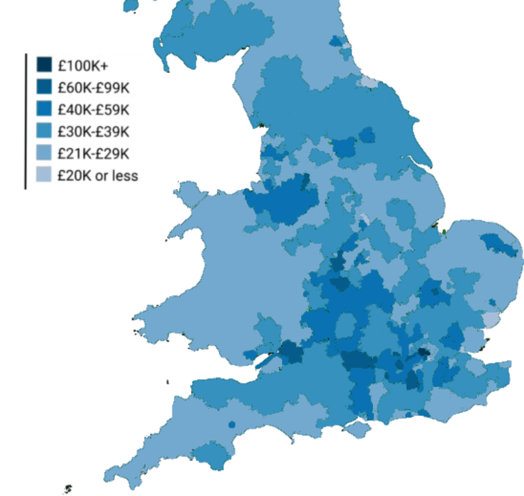 GDP per capita of areas in England and Wales as of 2023