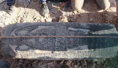Stele discovered with a carved eagle and Greek inscription 