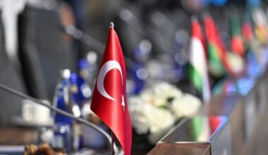 A Turkish flag in a general view of the 51st Meeting of the Council of Foreign Ministers of the Organization of Islamic Cooperation (OIC) in Istanbul, Türkiye, on June 21, 2025. (AA Photo)