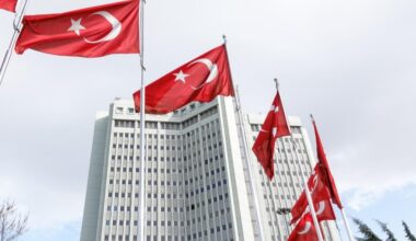 Turkish national flags hanging over the Ministry of Foreign Affairs Building in Ankara, Türkiye, accessed on August 8, 2025. (Adobe Stock Photo)