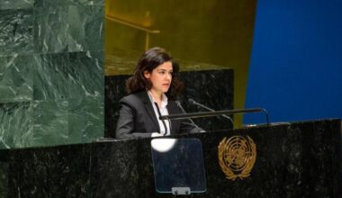 Asli Guven, Türkiyes Deputy Permanent Representative to the United Nations, accessed on Aug. 12, 2025. (AA Photo)