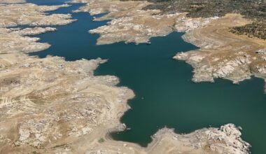 Water level of Kayalikoy Dam in Kirklareli, which supplies drinking water to Edirne, drops due to drought, Kirklareli, Türkiye, Aug. 5, 2025. (AA Photo)