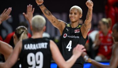 Melissa Teresa Vargas of Türkiye celebrates during the FIVB Womens Volleyball World Championship match between Türkiye and Bulgaria at Korat Chatchai Hall in Nakhon Ratchasima, Thailand, August 25, 2025. (AA Photo)